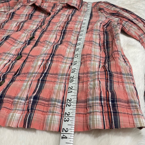 Christopher & Banks Petite XL Coral Plaid‎ 3/4 Sleeve Snap Front Shirt Western - Picture 5 of 9